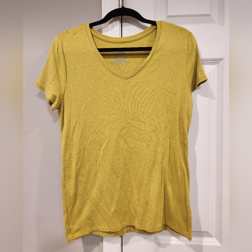 Faded Glory Warm Olive Heather V‑Neck Short Sleeve Tee -Size Large